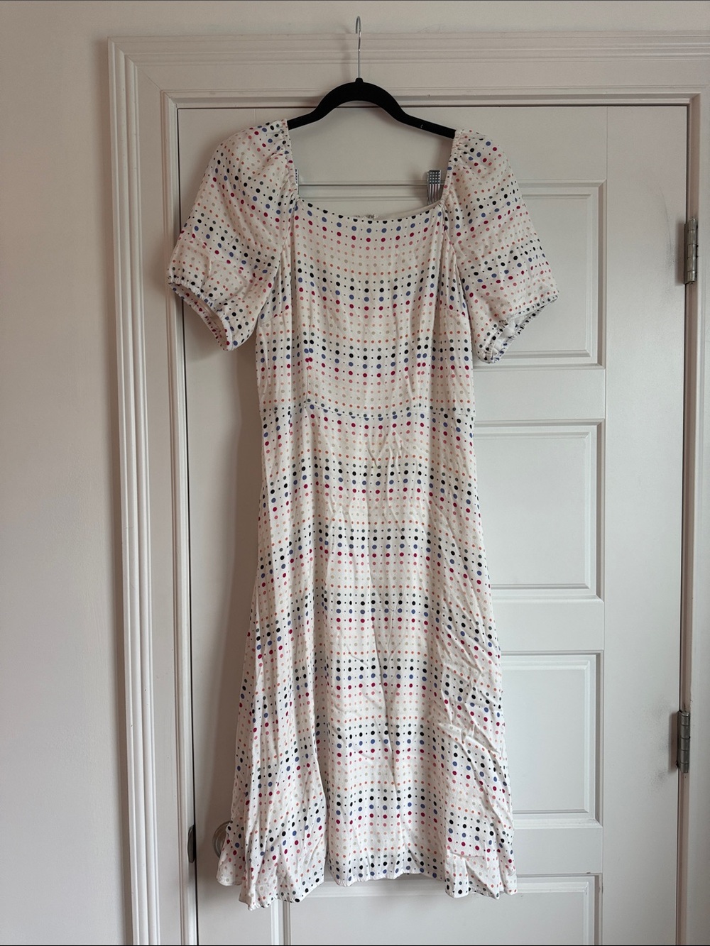 LOFT Cream Midi Dress with Multicolor Polka Dots
